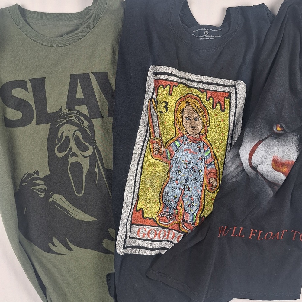 Ghostface Chucky Pennywise Horror Movie Graphic T-Shirt Bundle Olive Black M